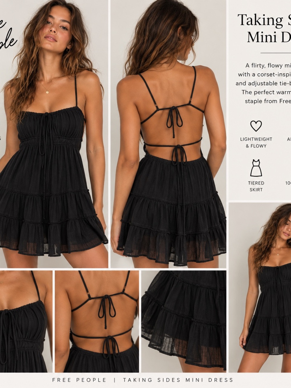 Free People Taking Sides Mini Dress - Black